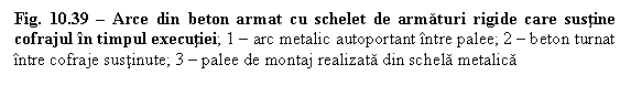 Text Box: Fig. 10.39  Arce din beton armat cu schelet de armaturi rigide care sustine cofrajul in timpul executiei; 1  arc metalic autoportant intre palee; 2  beton turnat intre cofraje sustinute; 3  palee de montaj realizata din schela metalica

